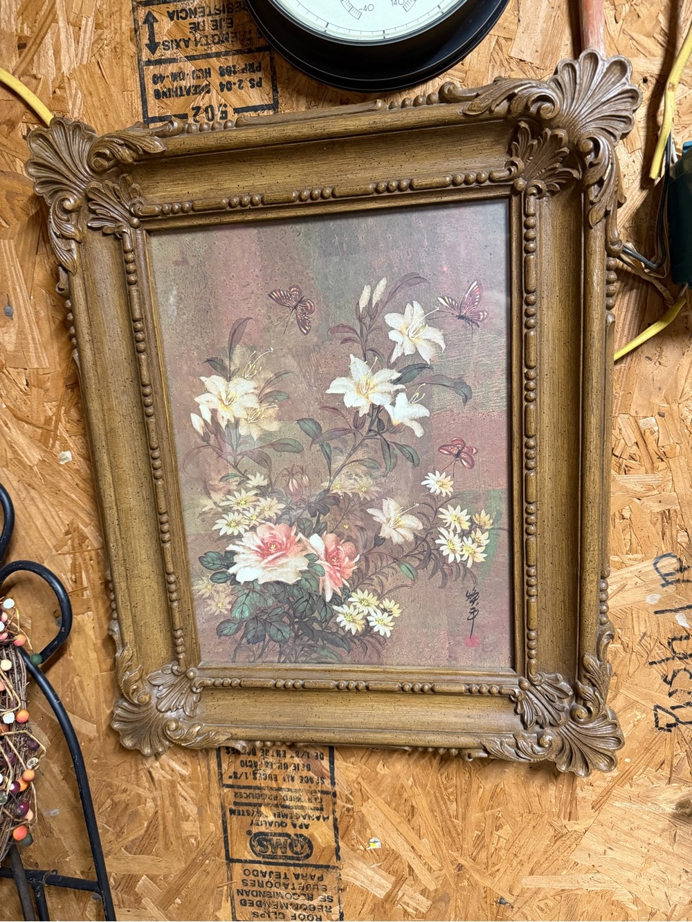 Vintage Floral Still Life in Ornate Gold Frame